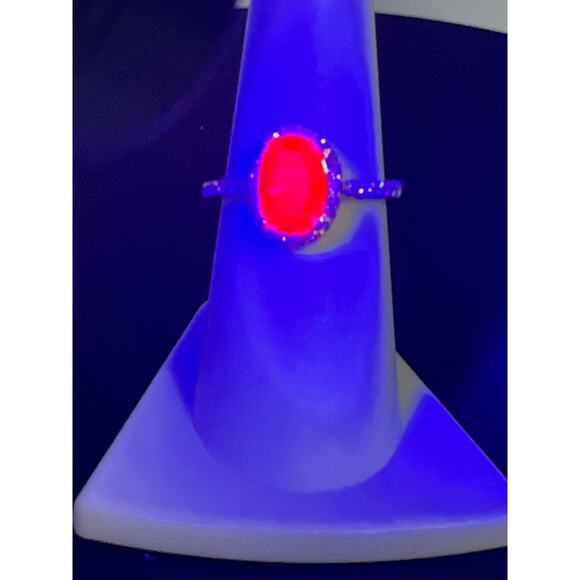 SW 925 CZ Sterling Silver Lab Created Red Ruby and CZ Halo ring Sz 7.5 - Picture 5 of 10